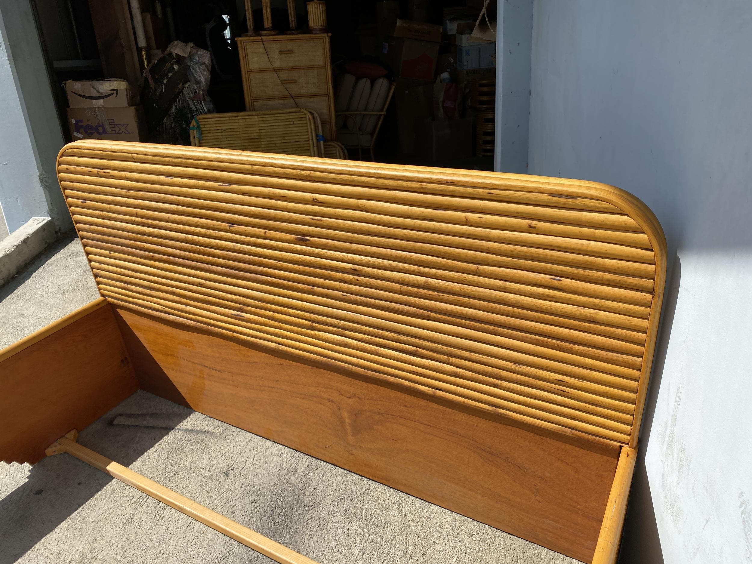 Vintage King Size Stacked Rattan Bed-Frame by Seven Seas In Excellent Condition In Van Nuys, CA