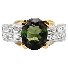 Vintage Kirk Kara Hand Engraved Ring with Diamonds and Green Tourmaline