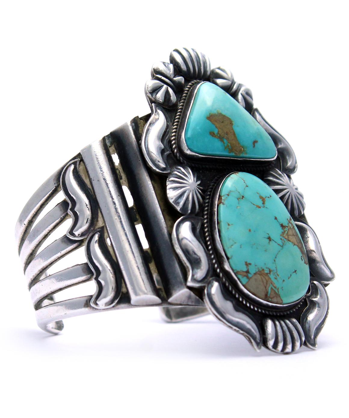 Vintage Kirk Smith Navajo Turquoise Sterling Silver Cuff Bracelet In Excellent Condition In Manchester, NH