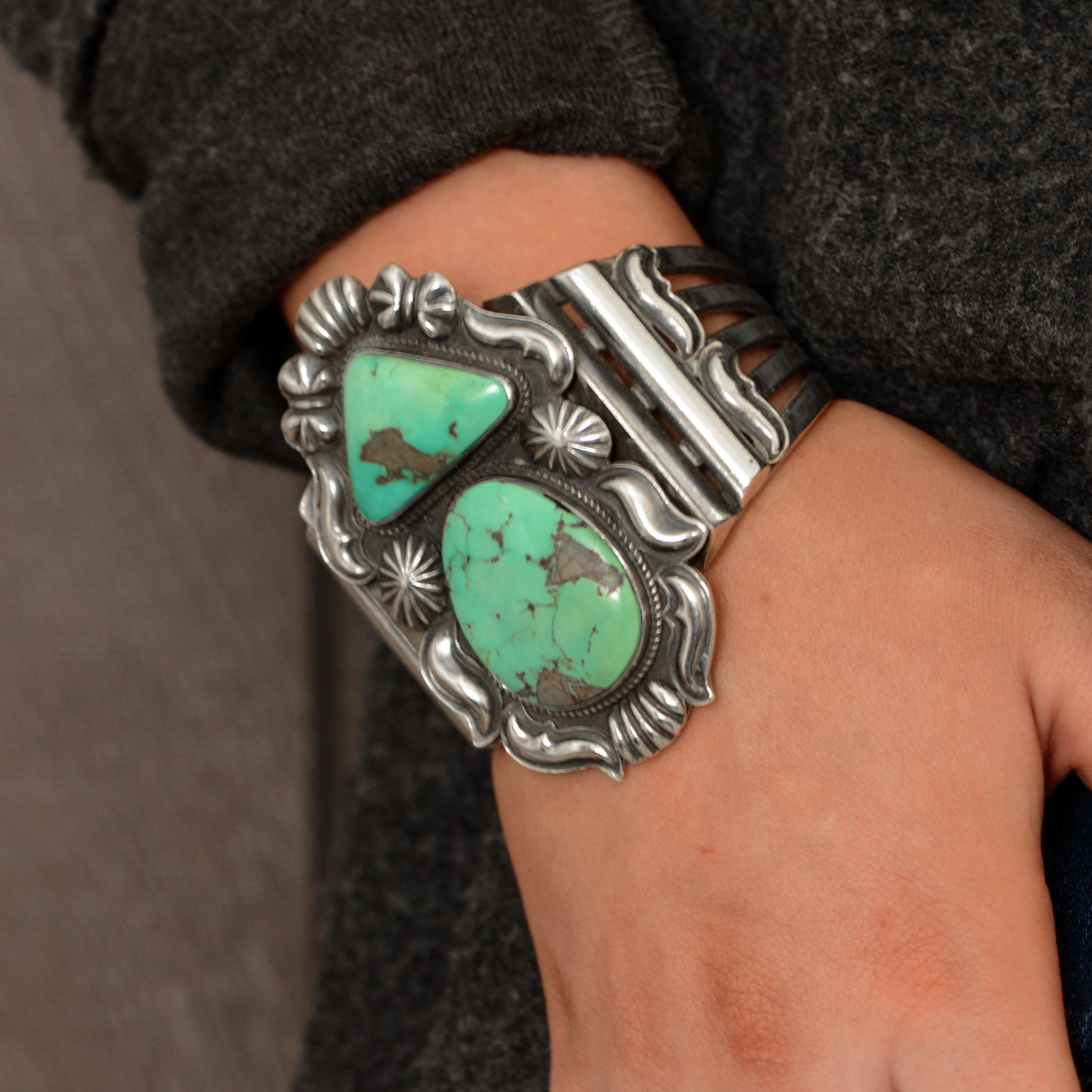 Women's or Men's Vintage Kirk Smith Navajo Turquoise Sterling Silver Cuff Bracelet