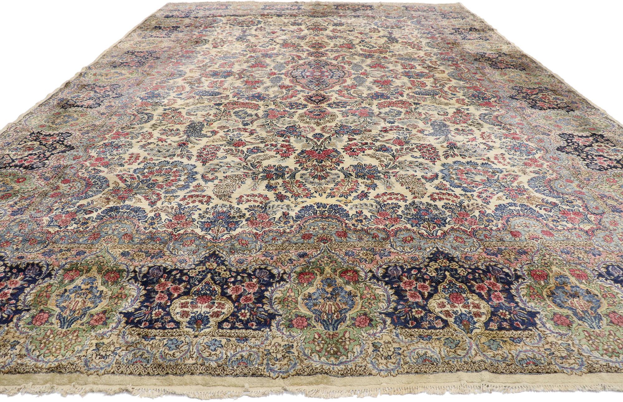 Hand-Knotted Vintage Kirman Palace Size Rug with Luxe Baroque Style, Vintage Persian Kerman For Sale