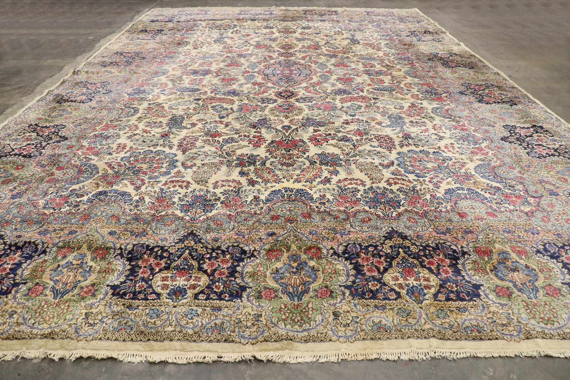 Vintage Kirman Palace Size Rug with Luxe Baroque Style, Vintage Persian Kerman For Sale 1