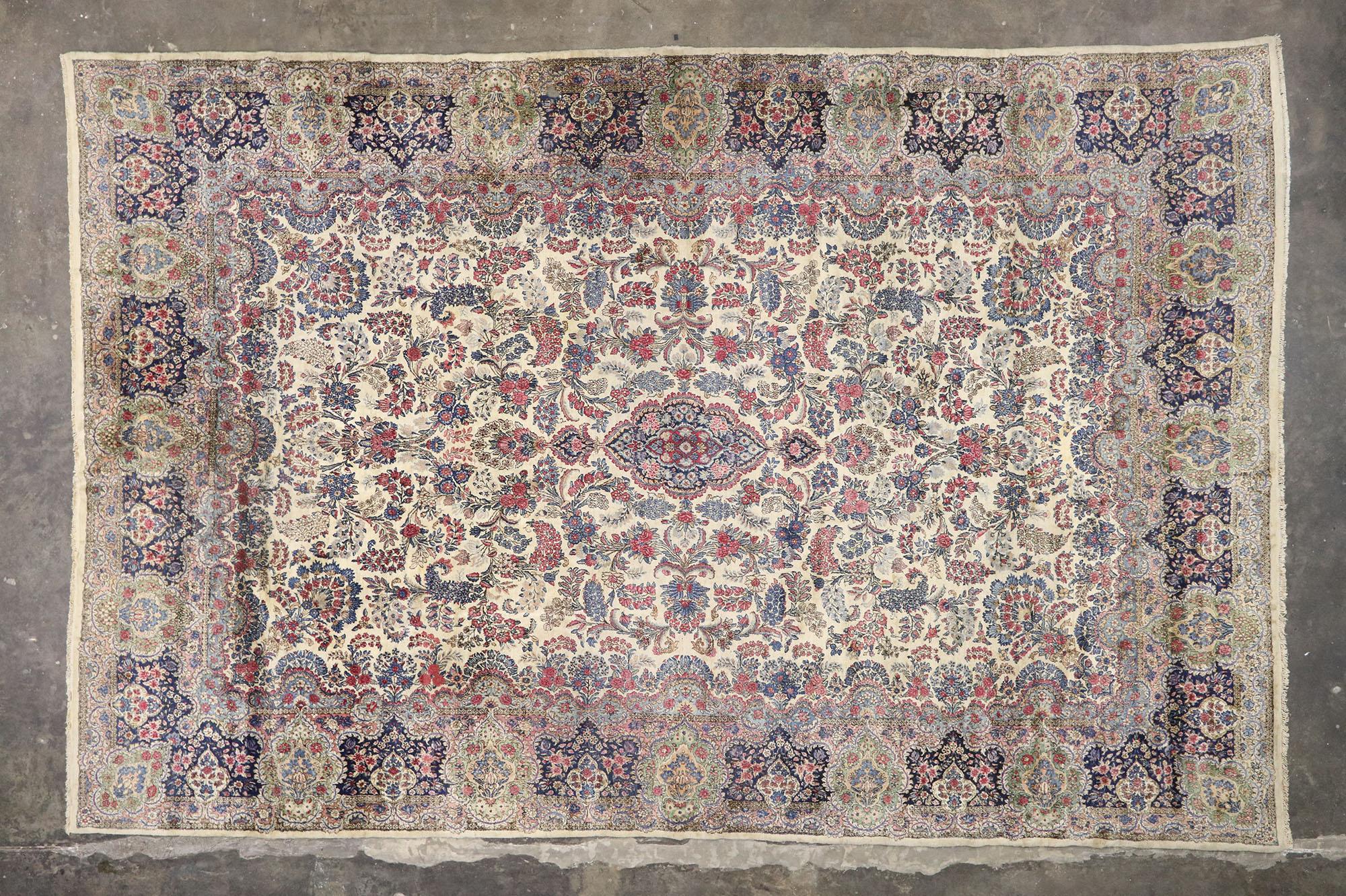 Vintage Kirman Palace Size Rug with Luxe Baroque Style, Vintage Persian Kerman For Sale 2