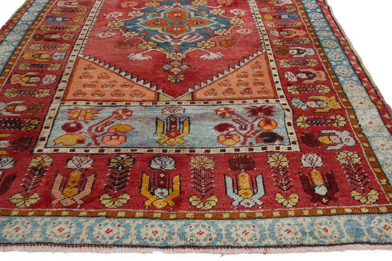 Vintage Kirsehir Traditional Red and Blue Wool Rug by Rug and Kilim For