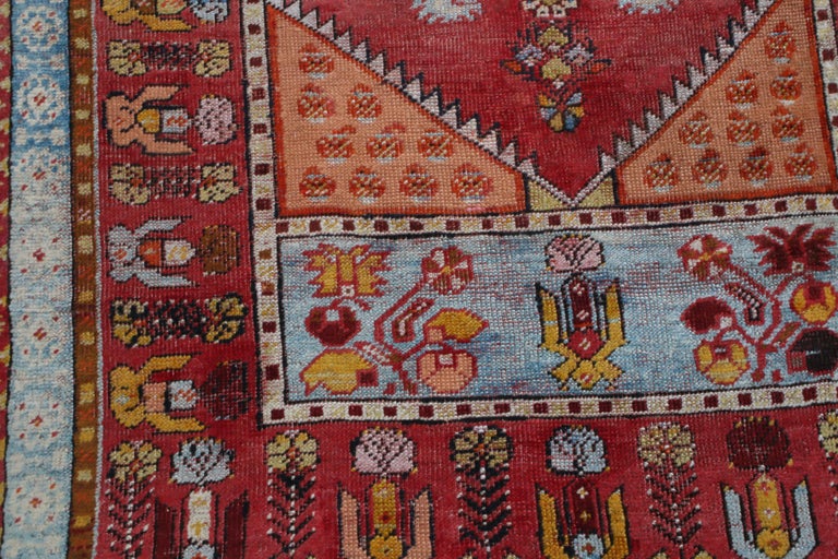 Vintage Kirsehir Traditional Red and Blue Wool Rug by Rug and Kilim For