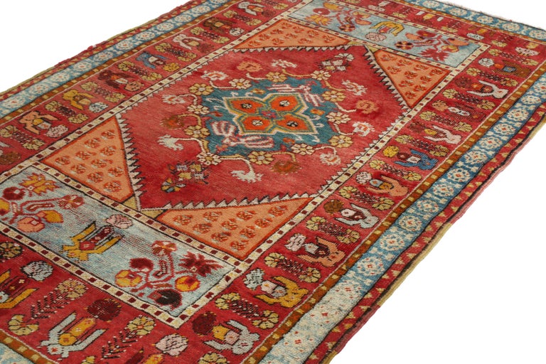 Vintage Kirsehir Traditional Red and Blue Wool Rug by Rug and Kilim For