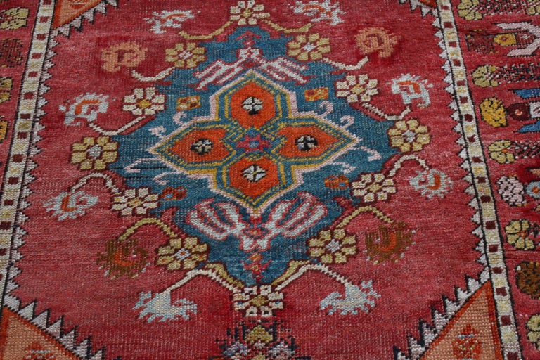 Vintage Kirsehir Traditional Red and Blue Wool Rug by Rug and Kilim For