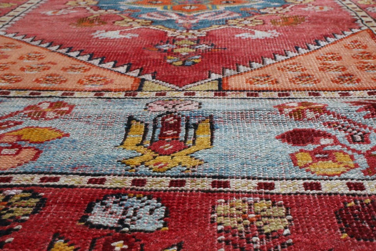 Vintage Kirsehir Traditional Red and Blue Wool Rug by Rug and Kilim For