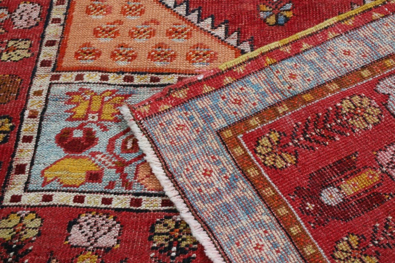 Vintage Kirsehir Traditional Red and Blue Wool Rug by Rug and Kilim For