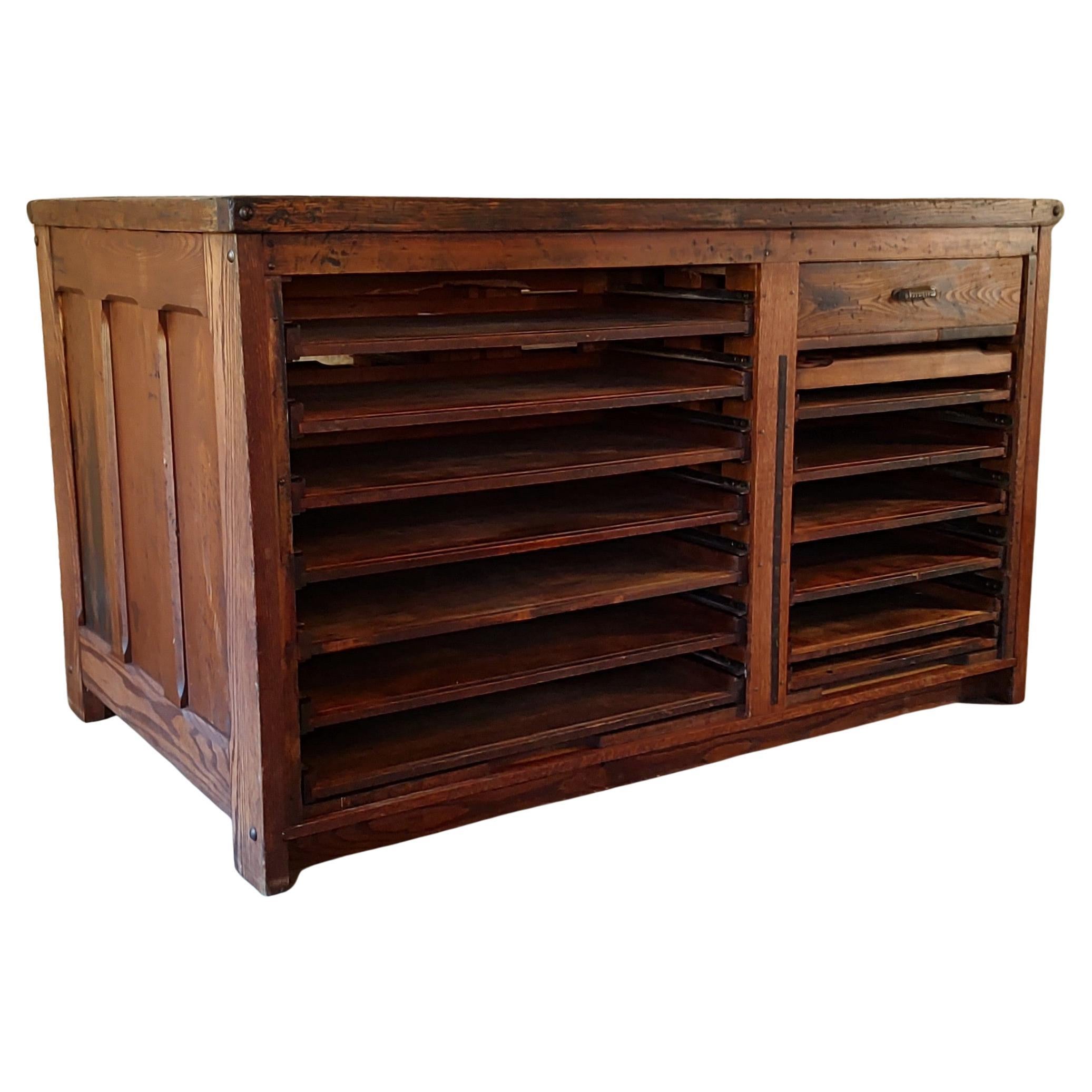 Vintage Kitchen Island / Display Table with Marble Top For Sale
