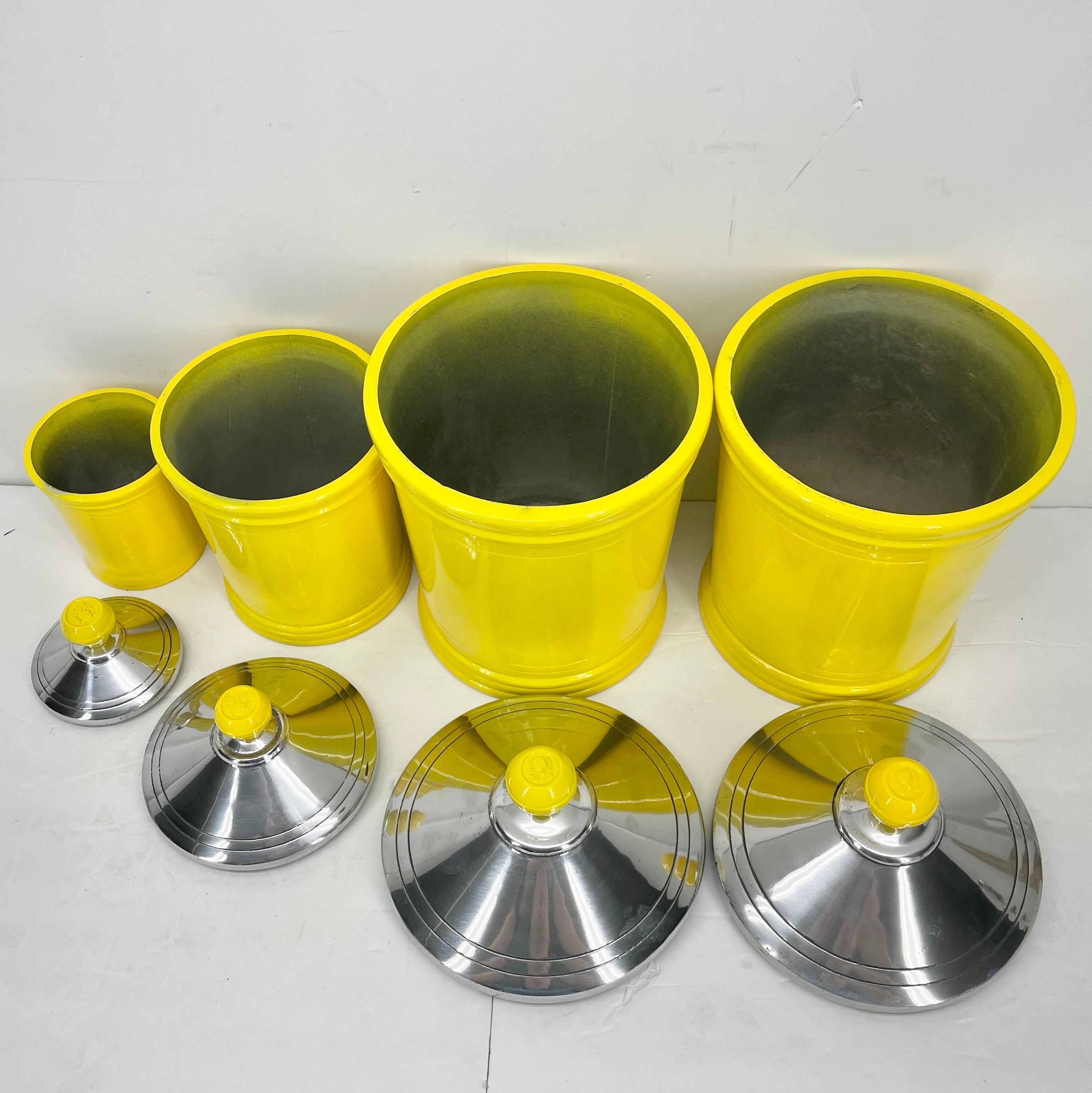 Metal Vintage Kitchen or Bathroom Canister Jars Set, Bright Yellow Powder Coated