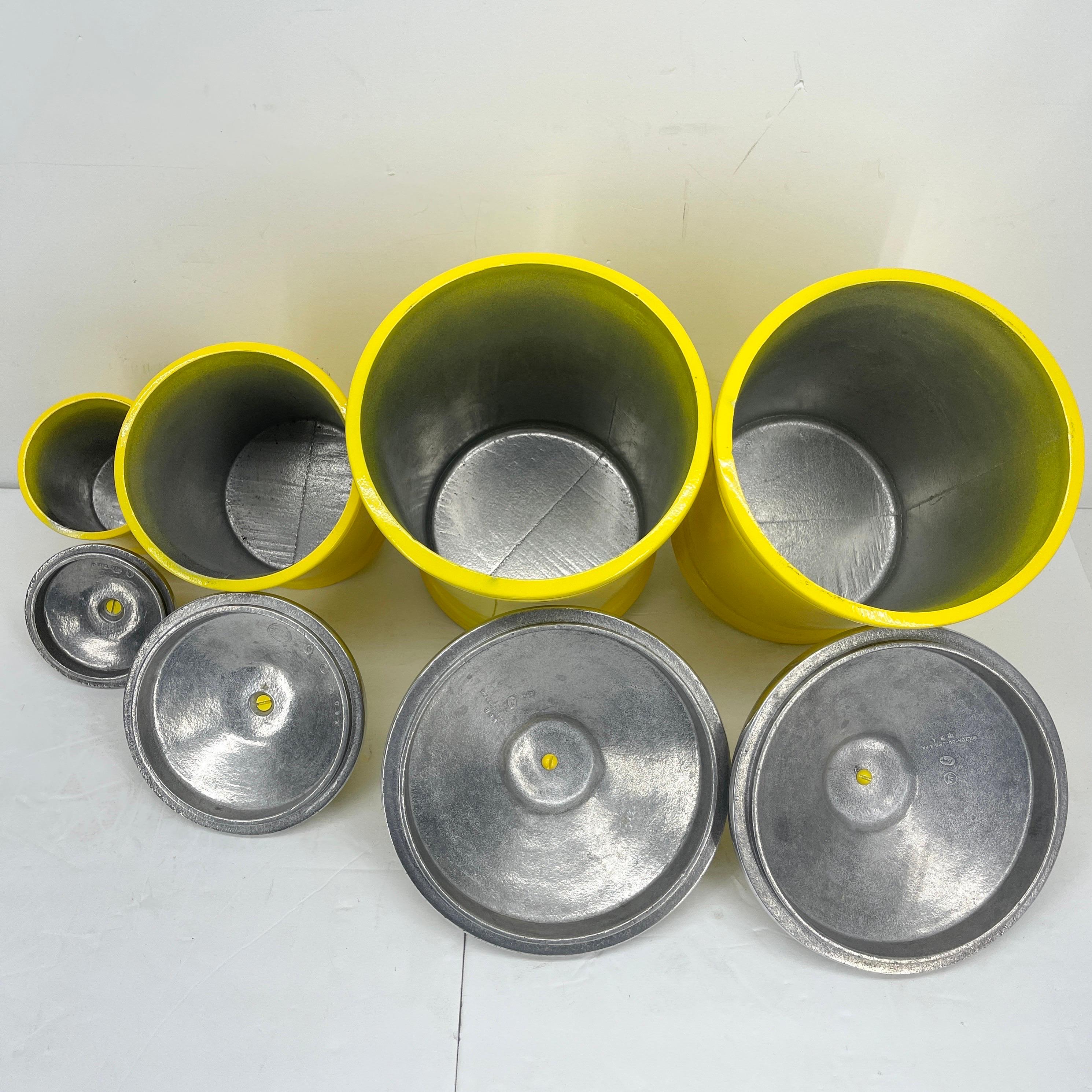 Vintage Kitchen or Bathroom Canister Jars Set, Bright Yellow Powder Coated 1