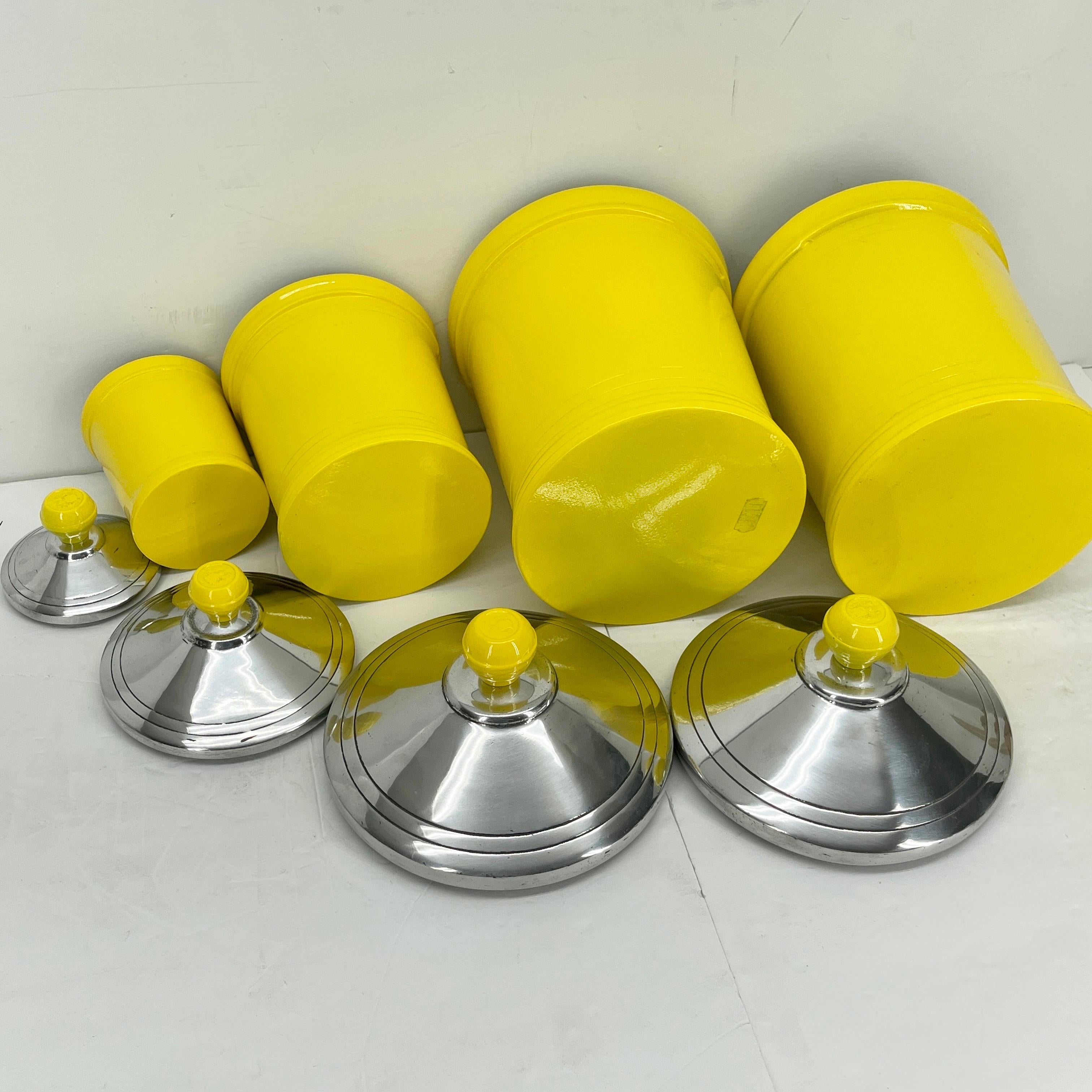 Vintage Kitchen or Bathroom Canister Jars Set, Bright Yellow Powder Coated 2