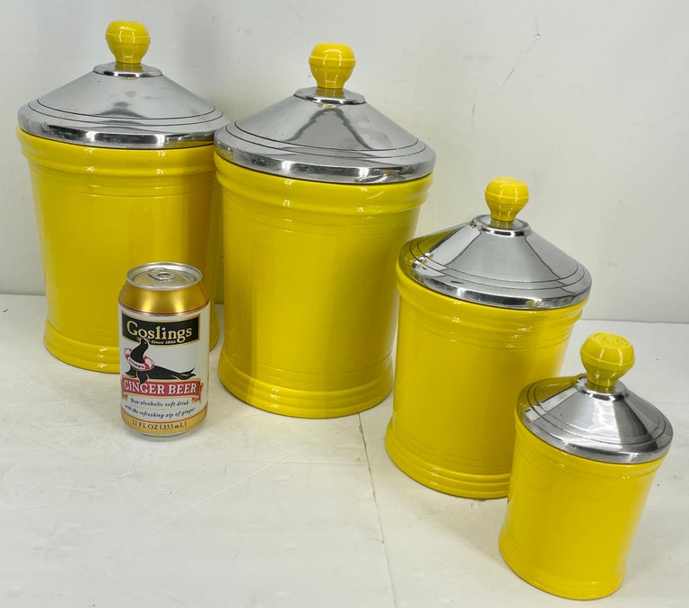 Vintage Kitchen or Bathroom Canister Jars Set, Bright Yellow Powder Coated