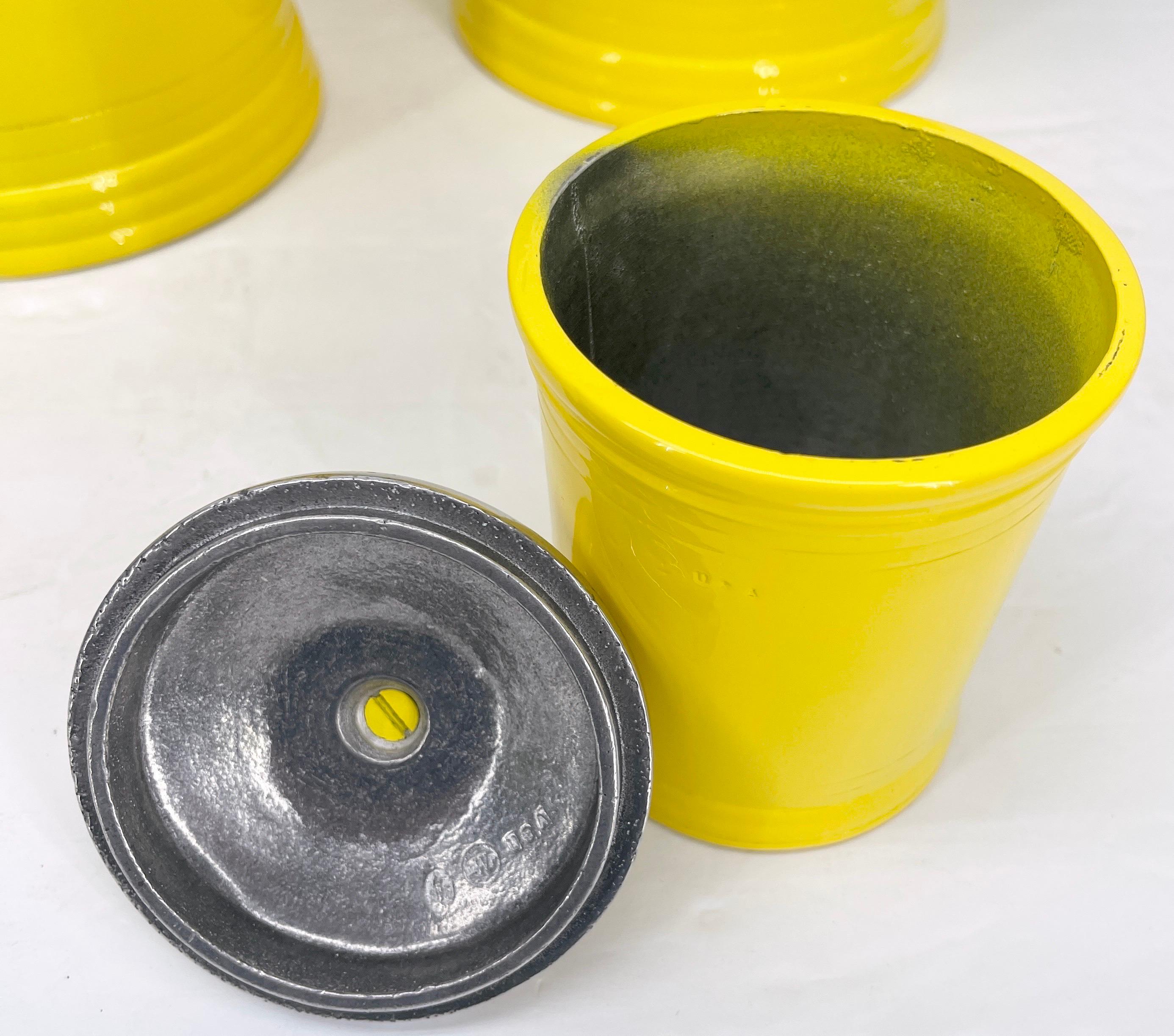 Vintage Kitchen or Bathroom Canister Jars Set, Bright Yellow Powder Coated 4