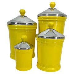 Vintage Kitchen or Bathroom Canister Jars Set, Bright Yellow Powder Coated