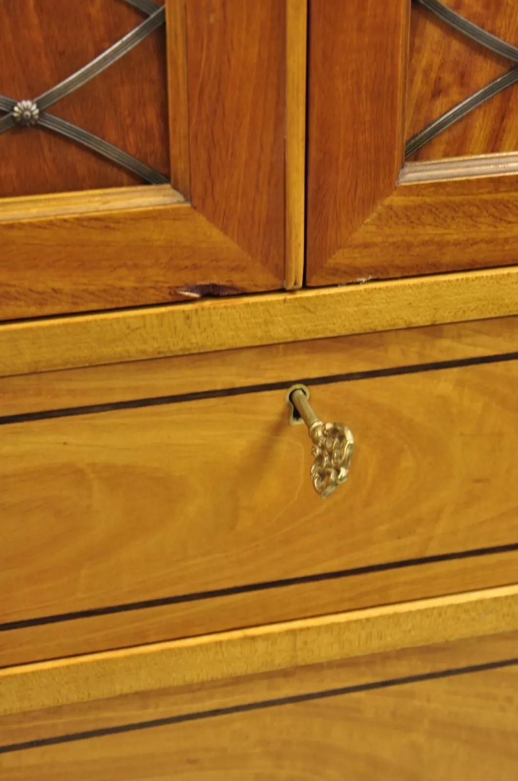 Vintage Kittenger Regency Neoclassical Satinwood & Rosewood Tall Chest Dresser For Sale 5