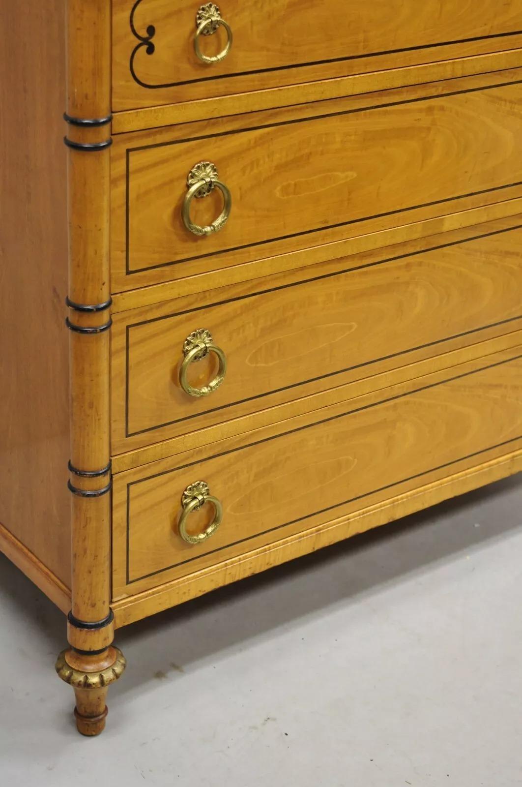 Vintage Kittenger Regency Neoclassical Satinwood & Rosewood Tall Chest Dresser For Sale 6