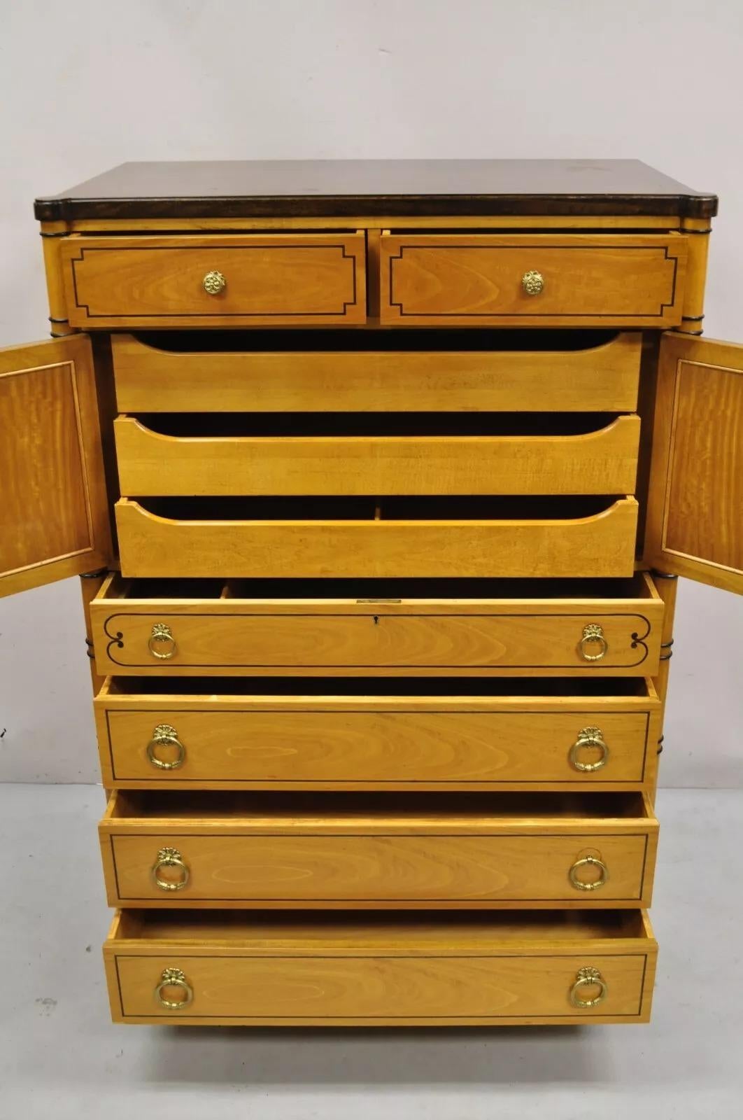 Unknown Vintage Kittenger Regency Neoclassical Satinwood & Rosewood Tall Chest Dresser For Sale