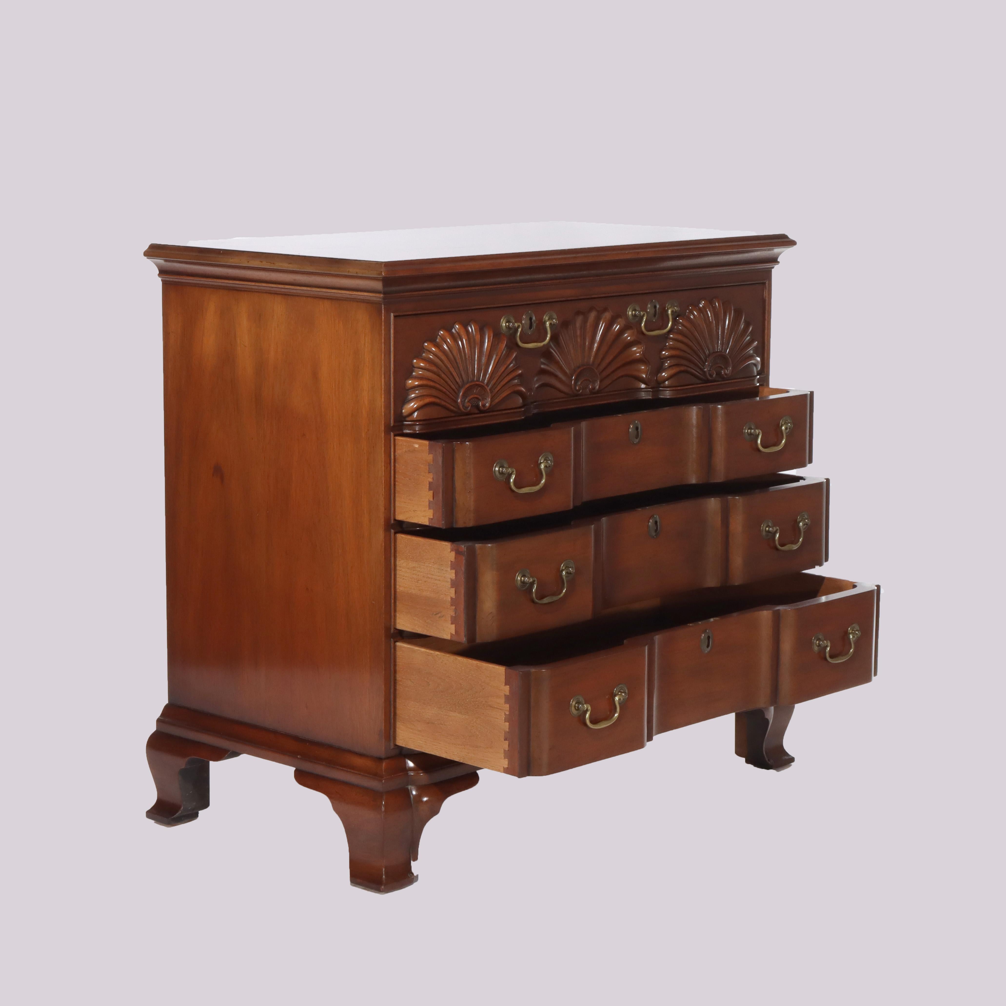 ***Reduced In-House Delivery Rates - Click on “Ask Seller” to Request a Quote***
Vintage Kittinger Presidential Collection Chippendale Mahogany Block Front Four Drawer Chest C1950.    
Measures - 35
