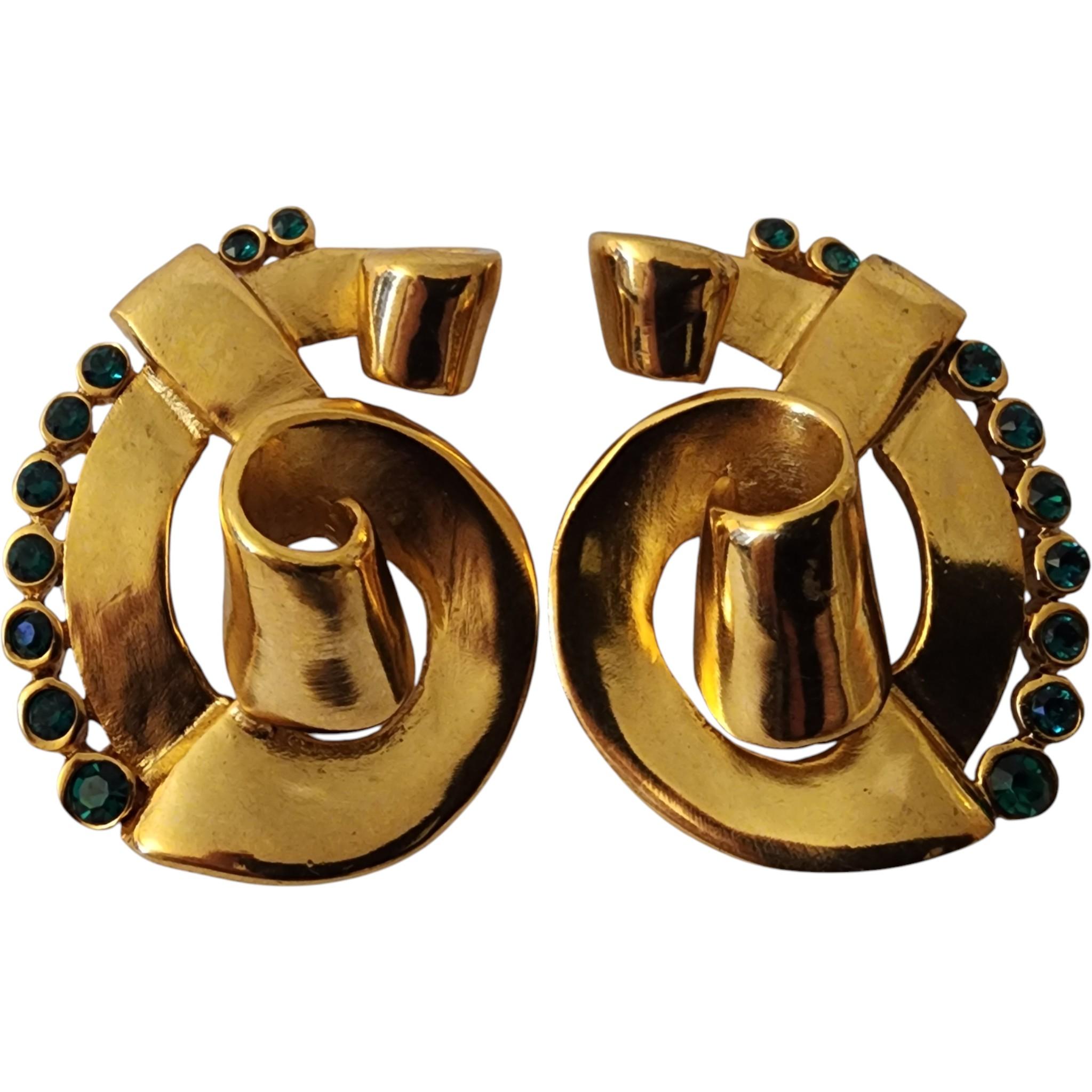 Vintage KJL Emerald Green Crystal Swirl Clip-On Ohrringe (Retro)