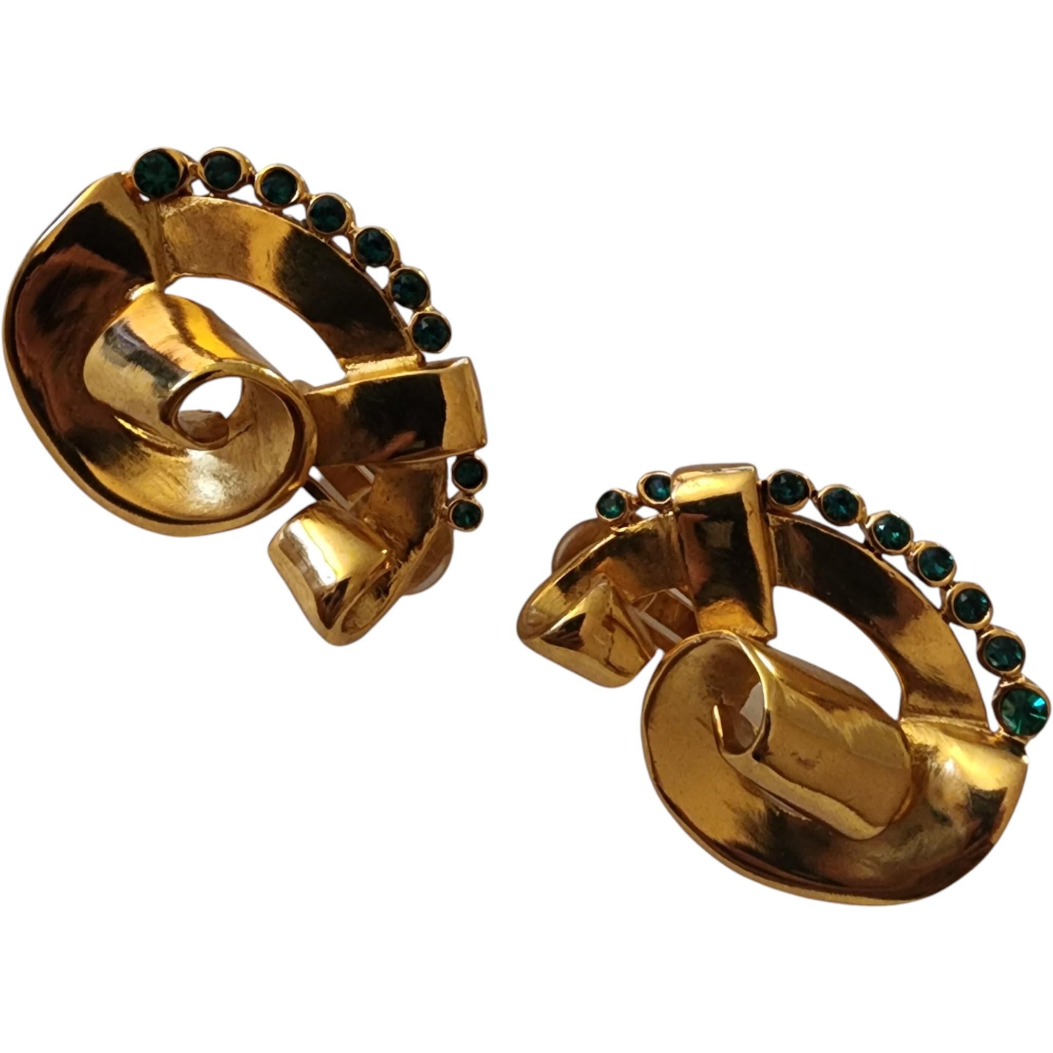 Vintage KJL Emerald Green Crystal Swirl Clip-On Ohrringe im Zustand „Neu“ in Milford, DE