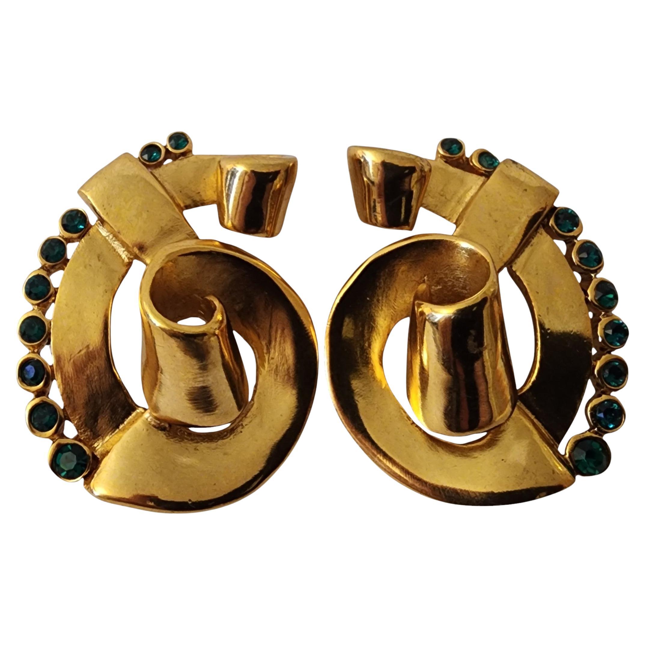 Vintage KJL Emerald Green Crystal Swirl Clip-On Ohrringe