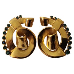 Vintage KJL Emerald Green Crystal Swirl Clip-On Earrings