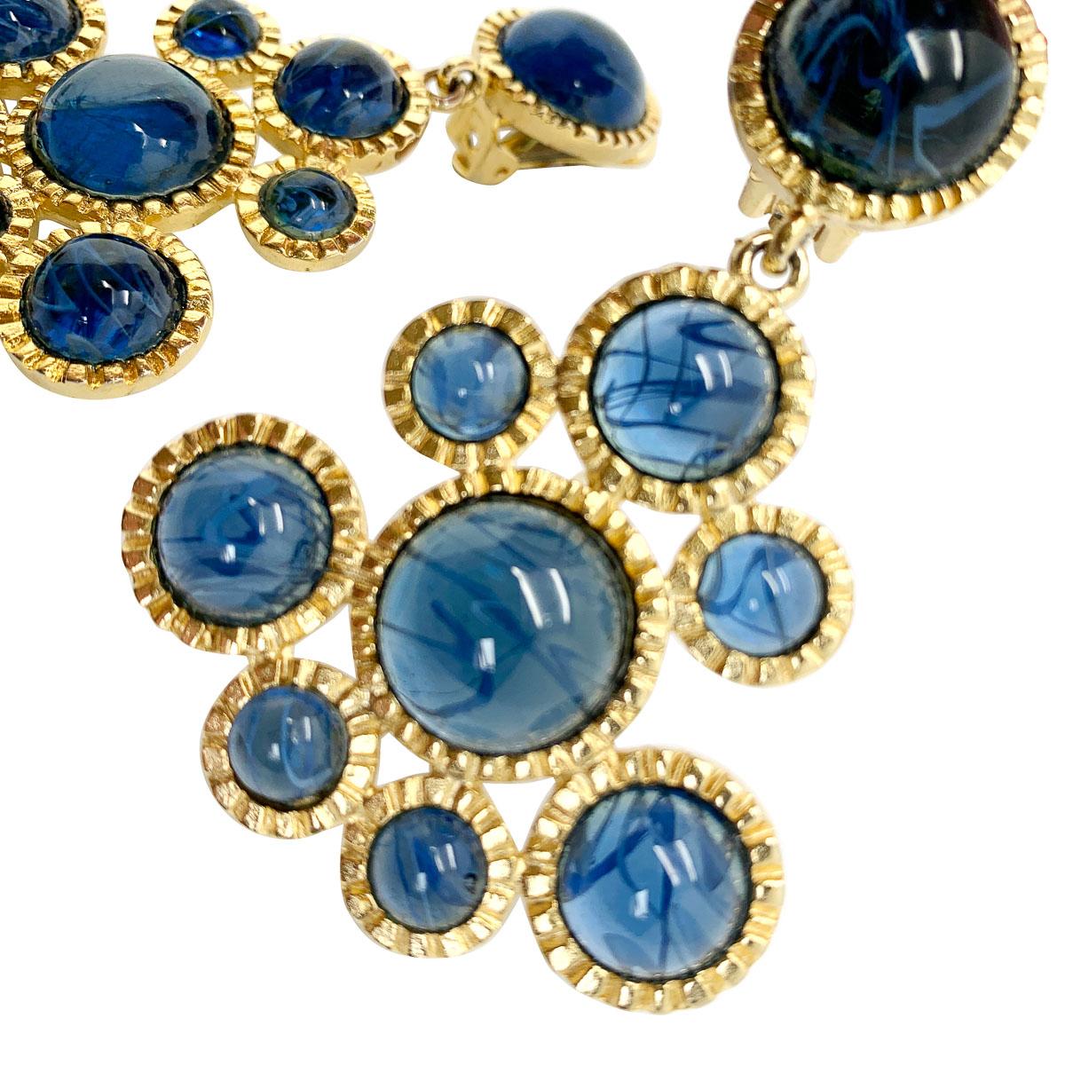 Vintage Kenneth Jay Lane Flawed Sapphire Glass Earrings Incredible Stones 1980s In Good Condition For Sale In Wilmslow, GB