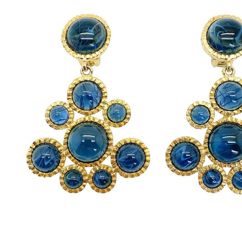 Women's or Men's Vintage KJL Flawed Sapphire Earrings 1980s For Sale