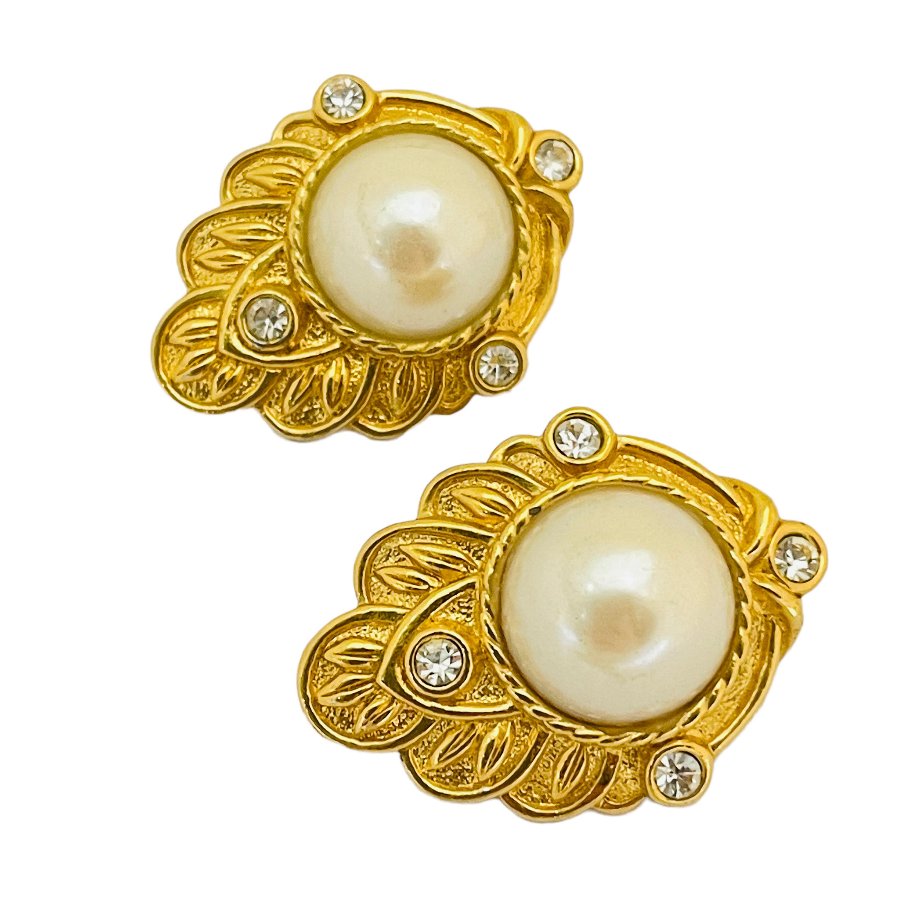 Vintage KJL für AVON Goldperlen-Ohrringe mit Strass-Designer-Laufsteg für Damen oder Herren im Angebot