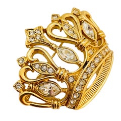 Vintage KJL for Avon gold rhinestone crown designer runway brooch