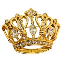 Vintage KJL for Avon gold rhinestone crown designer runway brooch