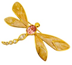 KJL d'epoca per AVON, firmata con smalto dorato e strass, libellula per passerelle di design