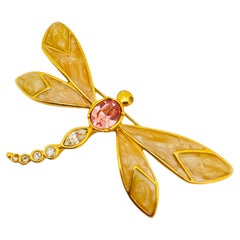 KJL d'epoca per AVON, firmata con smalto dorato e strass, libellula per passerelle di design