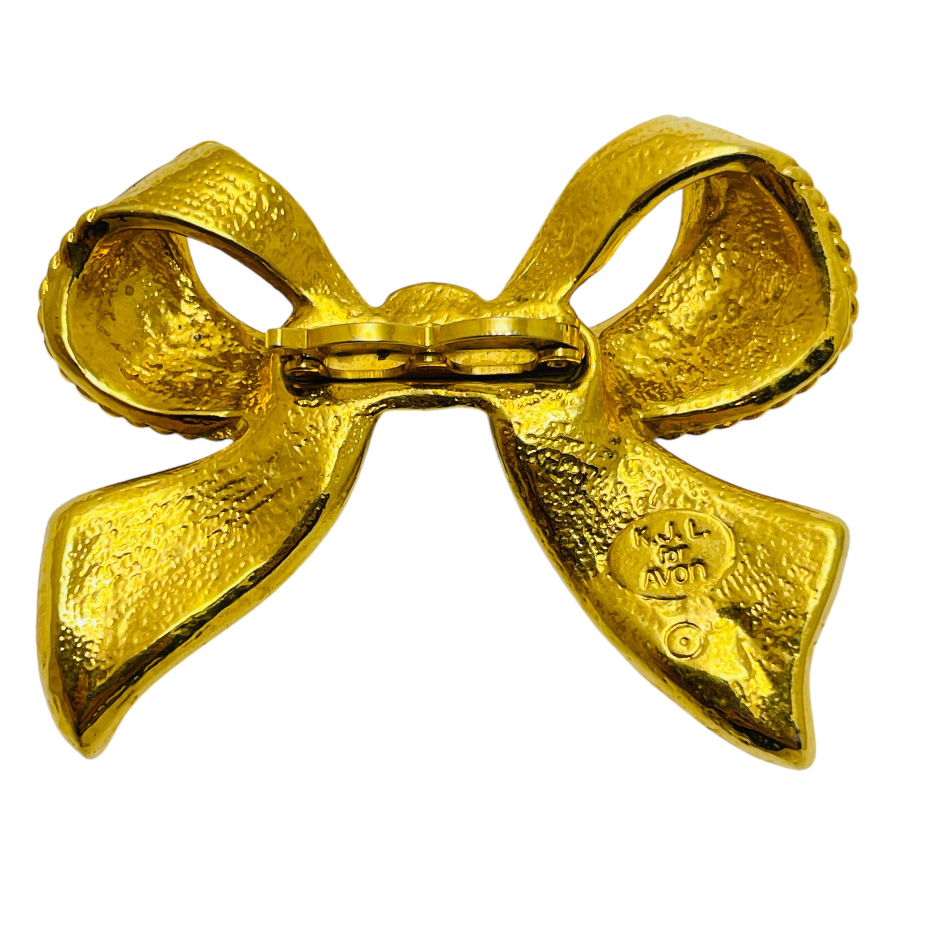 Broche de diseño vintage KJL para AVON firmado en tono dorado con lazo de esmalte en Bueno estado para la venta en Palos Hills, IL