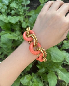 Vintage KJL Gold Tone Coral-Like Chain Bracelet