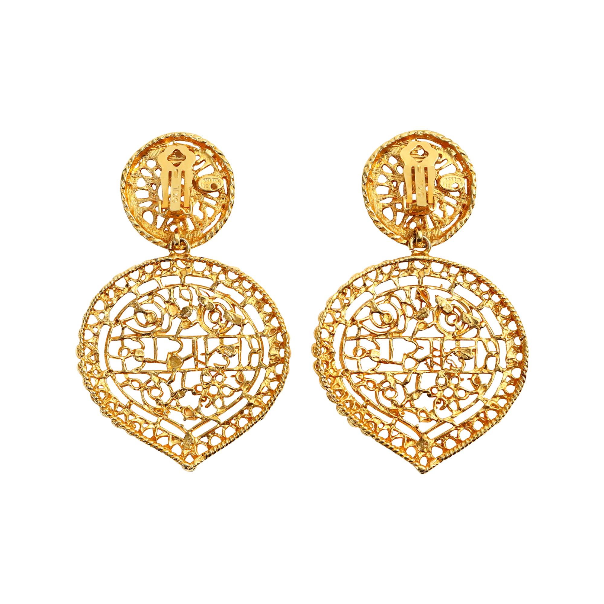 Pendientes colgantes vintage KJL en tono dorado Circa años 90 en venta 4