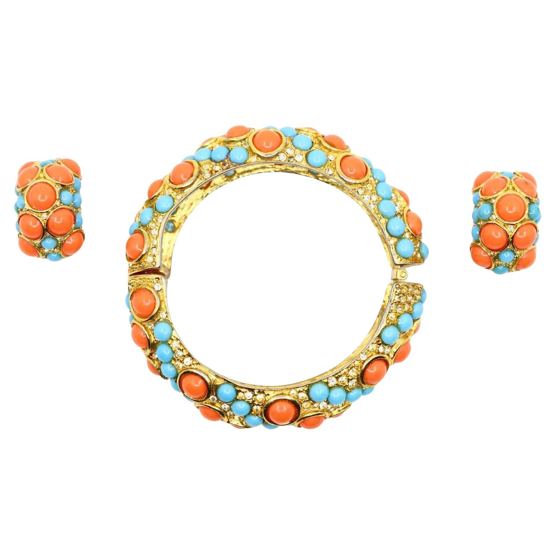 Set di orecchini e bracciali KJL d
oro con strass di finto turchese in vendita