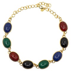 Vintage KJL Collana a catena in resina multicolore in tonalità oro