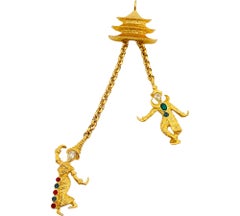 Vintage KJL KENNETH JAY LANE Asian pagoda dancers gold rhinestone designer neckl