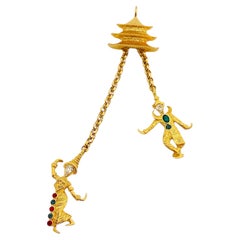 Vintage KJL KENNETH JAY LANE Asian pagoda dancers gold rhinestone designer neckl