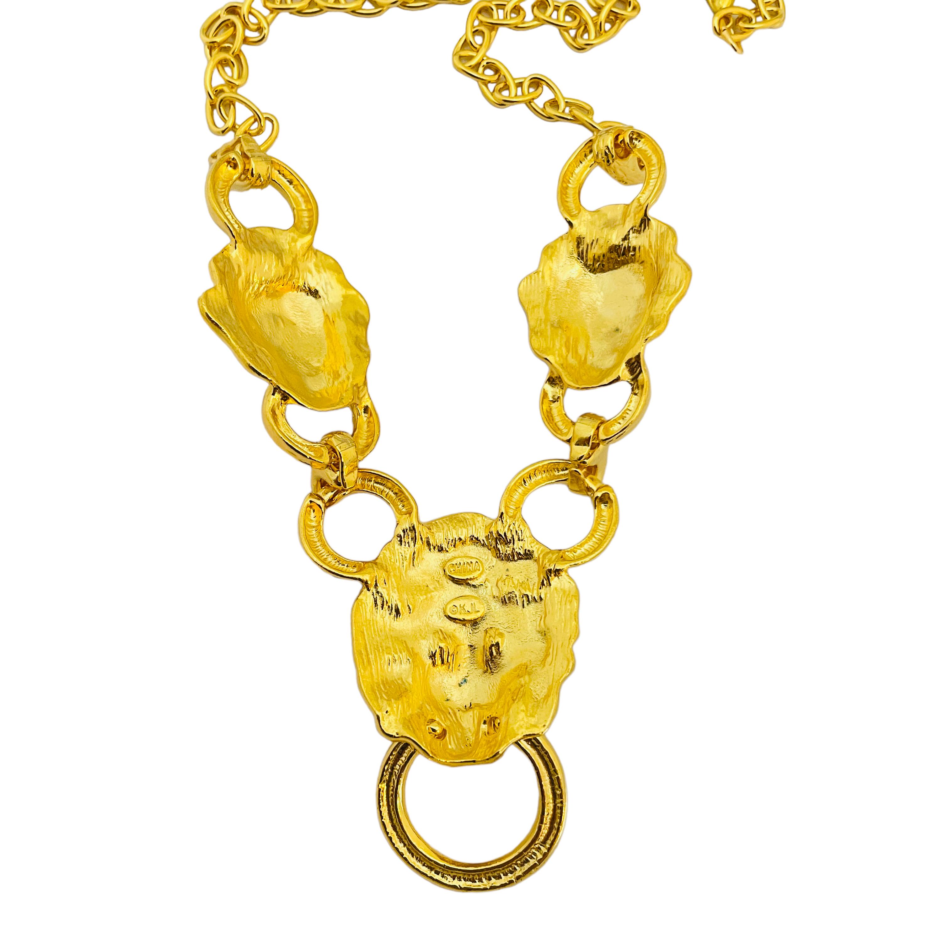 Vintage KJL KENNETH JAY LANE Gold Löwenkopf Designer Laufsteg-Halskette, Vintage für Damen oder Herren im Angebot