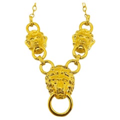 Vintage KJL KENNETH JAY LANE gold lions head designer runway necklace