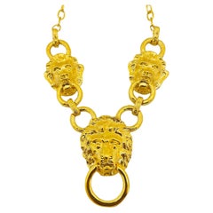 Collier de défilé vintage KJL KENNETH JAY LANE, tête de lion en or