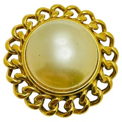 Vintage KJL KENNETH JAY LANE gold tone faux pearl designer brooch pendant