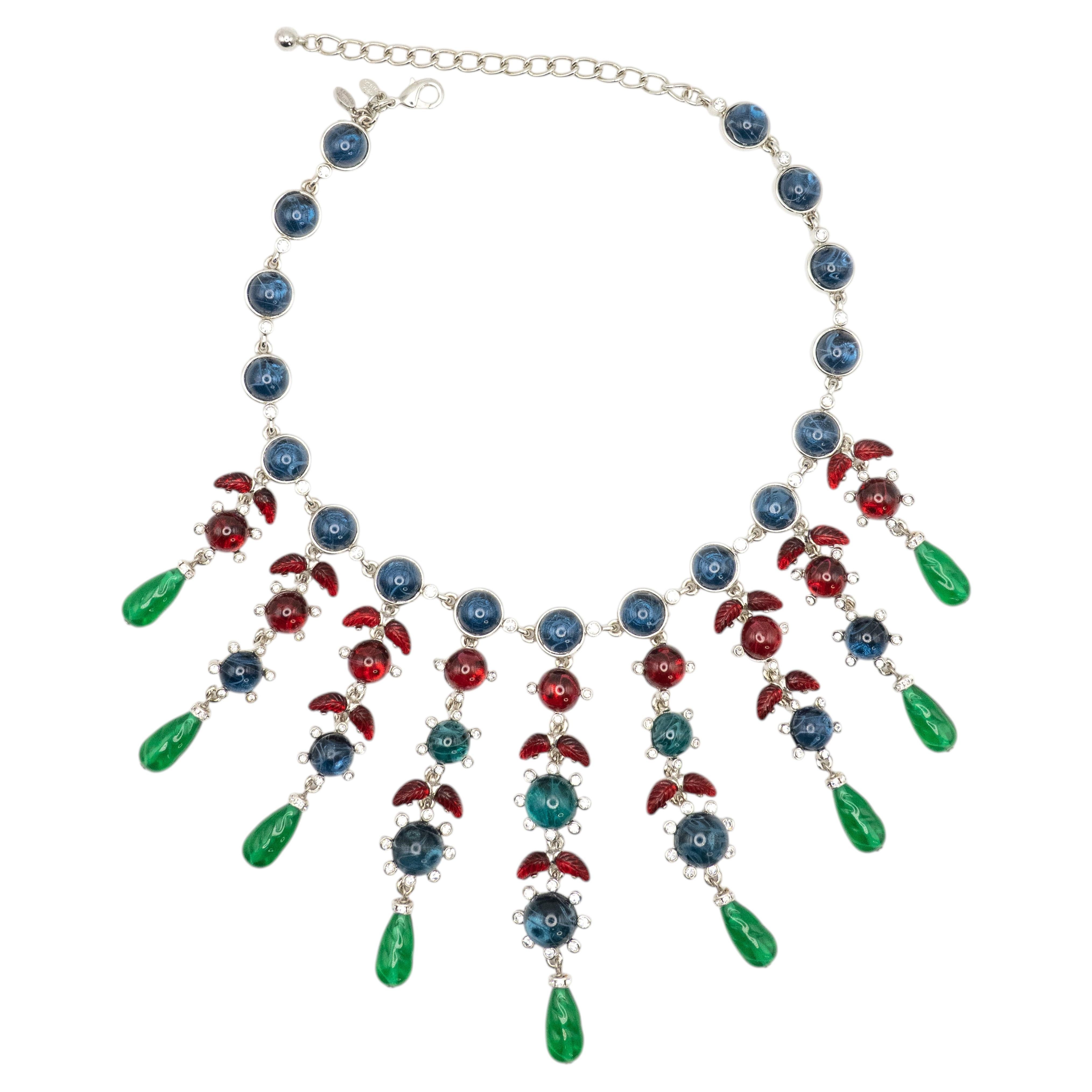 Pre-owned Kenneth Jay Lane Kjl Multi-colored Cabochon Glass Statement Necklace