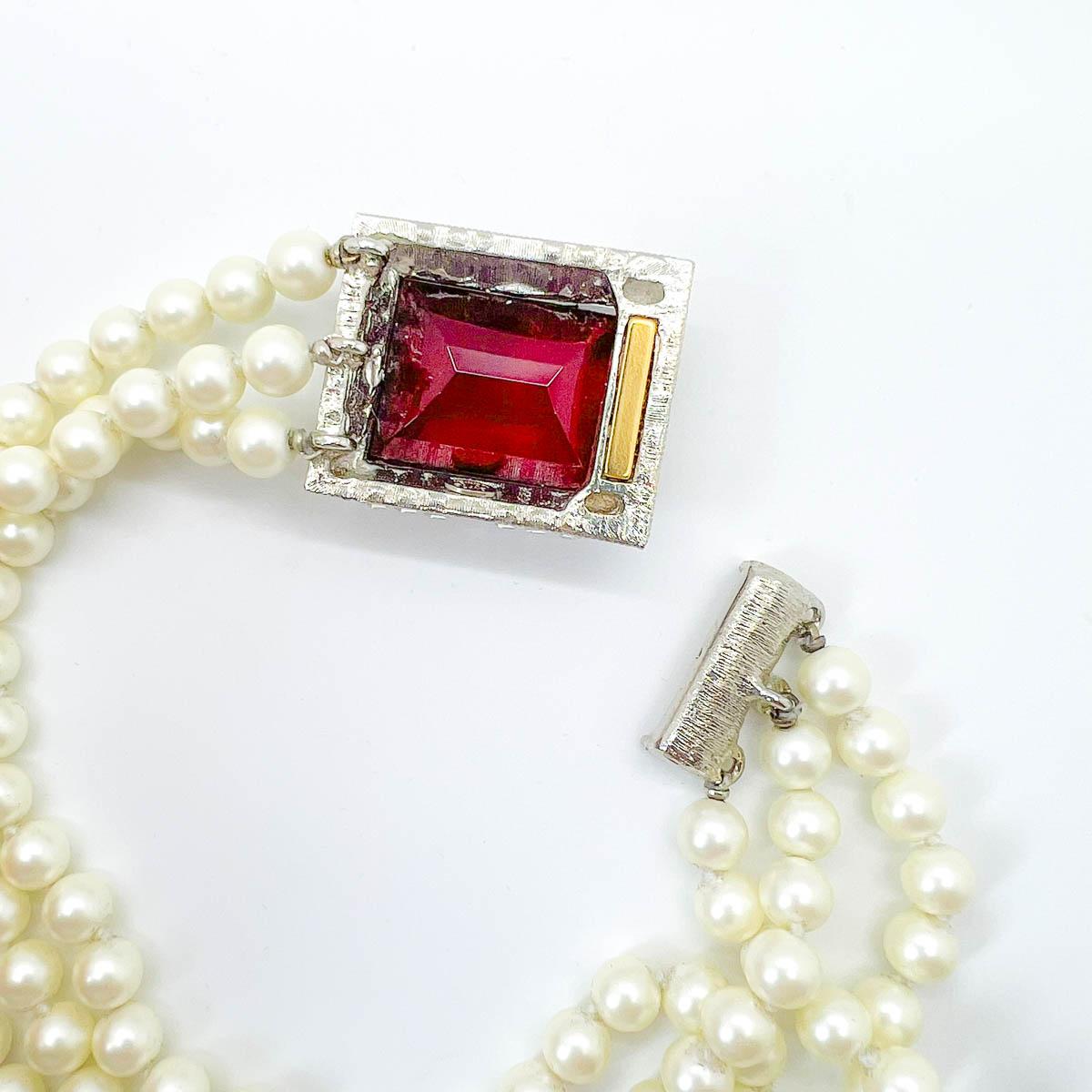 KJL Kenneth Jay Lane torsade vintage rubis perlée des années 1990 en vente 1