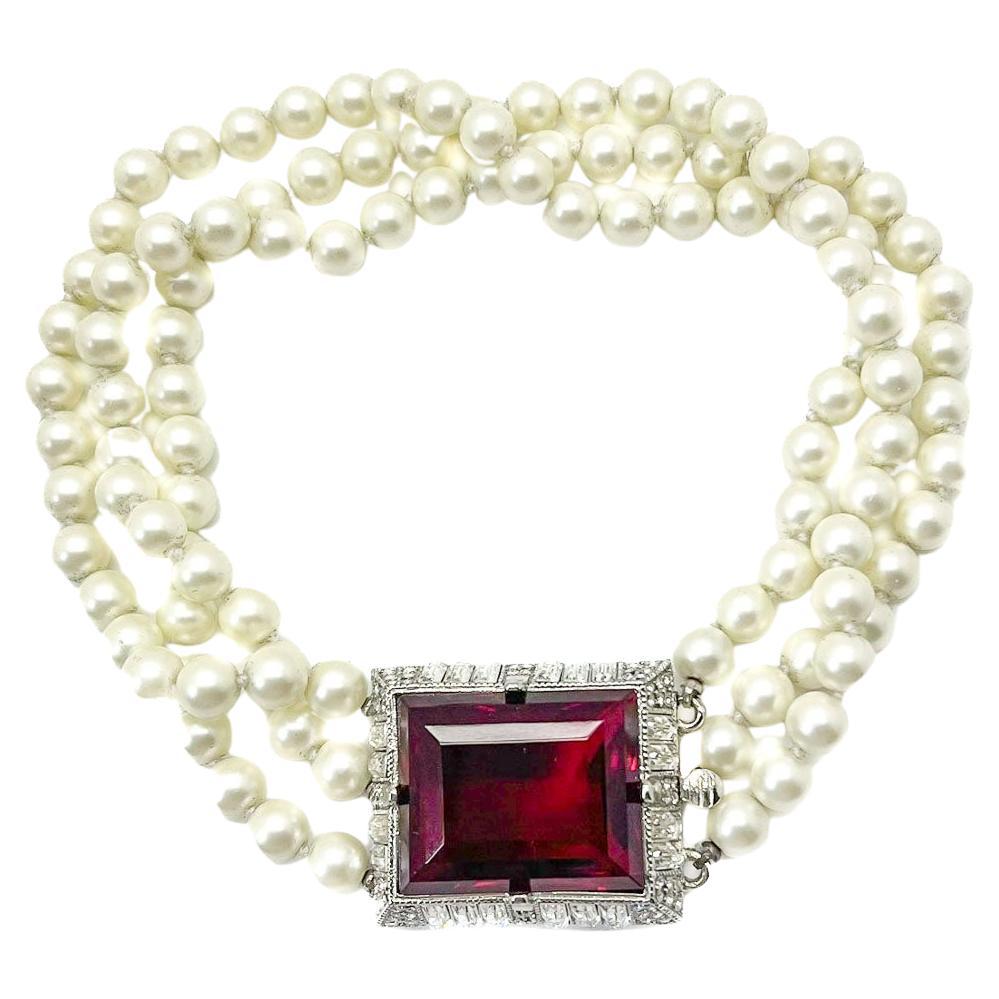 KJL Kenneth Jay Lane torsade vintage rubis perlée des années 1990 en vente