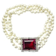 Vintage KJL Kenneth Jay Lane Torsade con perle di rubino anni '90